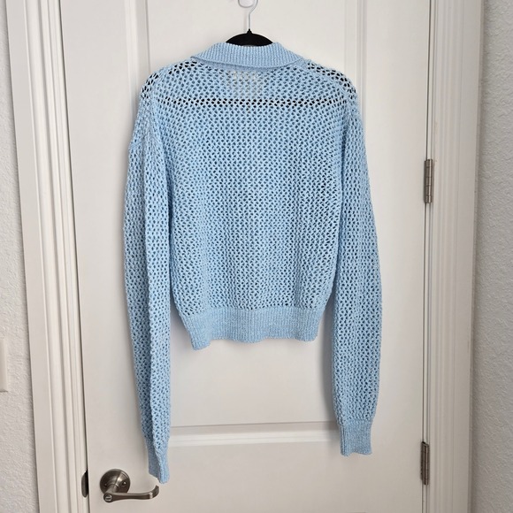 Monday Swimwear Lisbon Quarter Zip Sea Mist Petite Crochet Pullover Sweater L - Picture 5 of 8